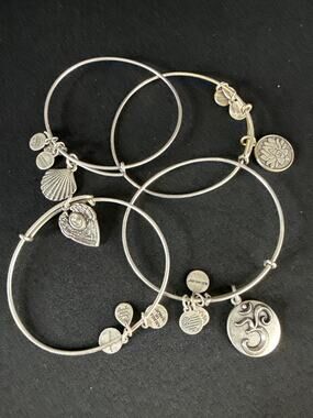 Vintage Alex and Ani Silvertone Charm Bangle Bracelet Bundle